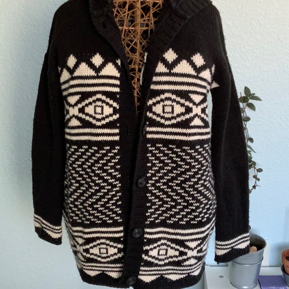 Hooded Tribal Print Cardigan Sweater